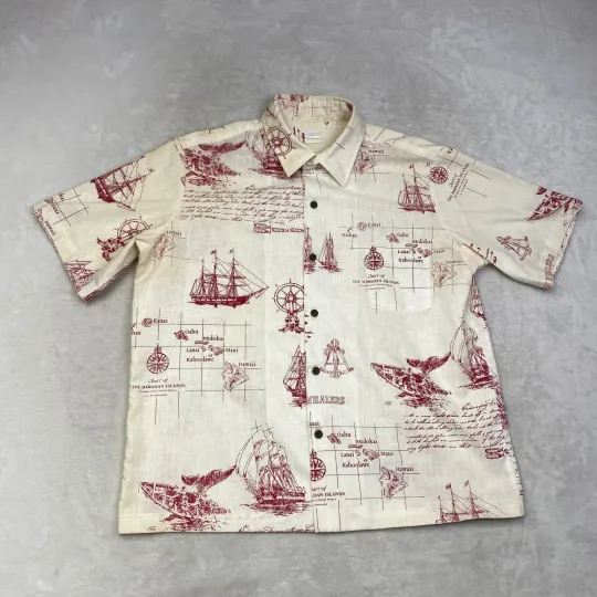 Discover Apili Hawaii XL Cruise Ship Hawaiian Islands Map Aloha Shirt Mens