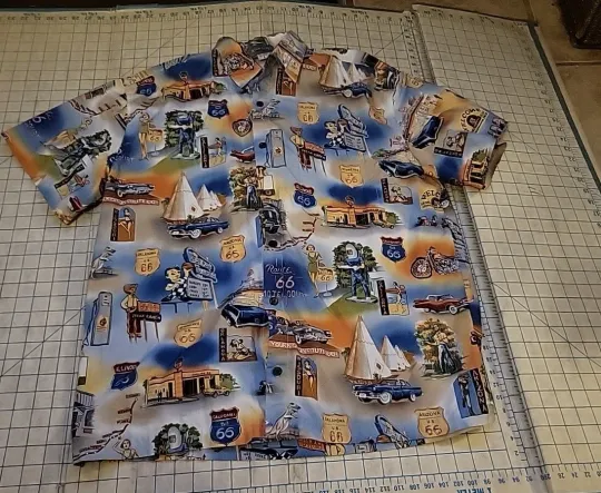 Vtg High Seas Trading Company Hawaiian Shirt Tourist Traps Route 66 Large