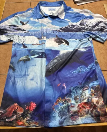 Discover David Carey Originals Men’s Hawaiian Shirt Size Medium Ocean Eagle Whale Crabs