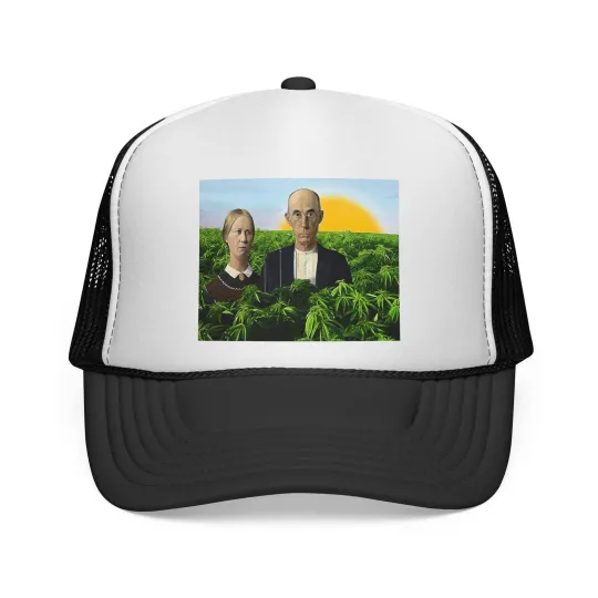 Discover The American Gothic Hemp Farmer Trucker Hat For Sustainable Hemp In High Fashion