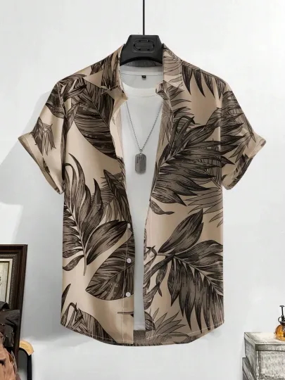 Discover Men's Tropical Plant 3D Print Hawaiian Beach Flower Shirt Casual Slim Fashion Shirt Simple Retro Lapel Short Sleeve Shirt Top