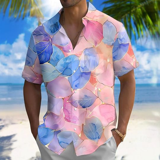 Discover Men's Leaf Tropical Plants Summer Hawaiian Shirt Button Up Shirt Aloha Shirt Short Sleeve Hawaiian Holiday Beach Wear Summer