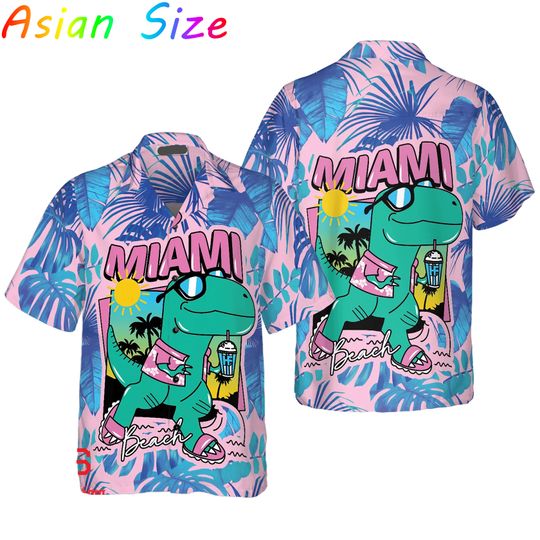 Discover 3D Printed Cartoon Dinosaur Rex Shirts For Men Clothes Funny Animal Tropical Blouses Hawaiian Male Short Sleeve Button Up Camisa