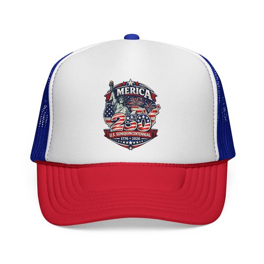 Discover America 250 U.S. Sesquicentennial Trucker Cap | Patriotic Red White Blue Trucker Cap