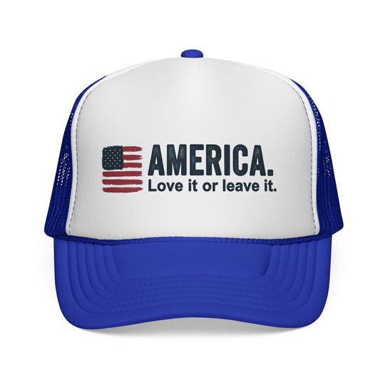 Discover America Love It or Leave It Trucker Cap | Patriotic Flag Design