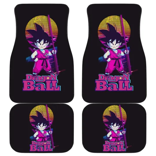 Dragon Ball Anime Car Floor Mats, Little Cute Son Goku Retrowave Car Mats
