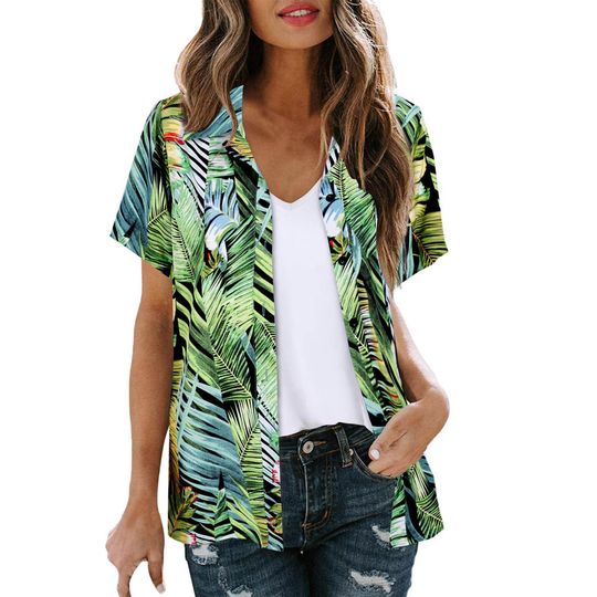 Discover New Women's Shirts Tropical Leafs Print Hawaiian Shirts And Blouses Chemise Casual Button Short-sleeve Shirts Boho Tunic Tops