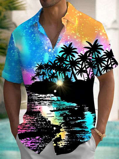 Discover New Hawaii Spring/Summer Fashion Leisure Street Walk Tourist Beach Printed Full Open Short Sleeve Button Shirt, Quick Shipping