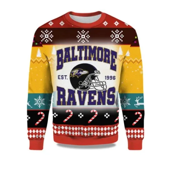 Discover 2025 Baltimore Raven EST 1996 Ugly Christmas Sweater S-5XL