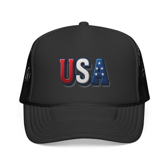 Discover USA Flag Letters Trucker Cap | Patriotic Mesh Hat, Fourth of July