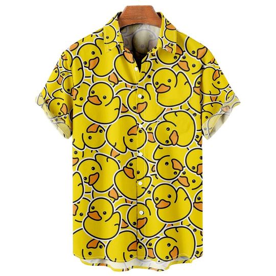 Discover Duck 3d Print Shirts Men Fashion Hawaiian Shirt Short Sleeve Casual Beach Shirts Boys Single-Breasted Blouse Men's Clothing