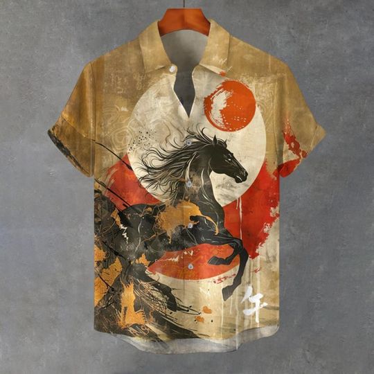 Discover Chinese Zodiac Pattern Hawaiian Shirt For Men Happy New Year 3D Printed Short Sleeves Summer Loose Aloha Shirts Lapel Blouse Top