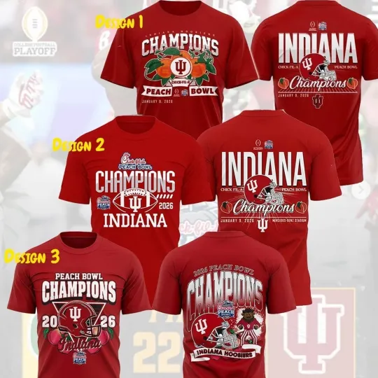 Discover Indiana Hoosiers 2026 Peach Bowl Champions 2 Sided Red T-Shirt, Gift For Fan