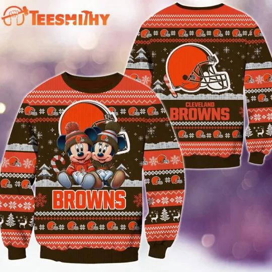 Discover Clevelan Brown football Mickey Minnie Ugly Christmas Sweater