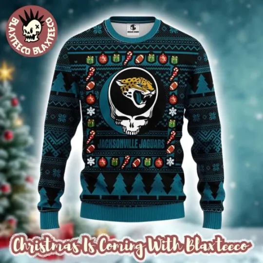Grate.ful Dea.d X football Jacksonvill Jaguar Ugly Christmas Sweater