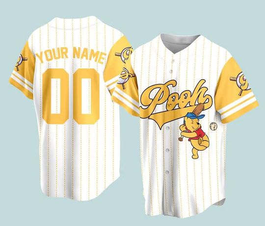 Discover Personalized Pooh Jersey Shirt, Love Pooh Shirt, Pooh Lover Tshirt, Baseball Fans Shirt Pooh Disney Baseball Jersey