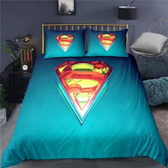 Discover Superman Logo Lake Blue Quilt Duvet Cover Set Bedding Single