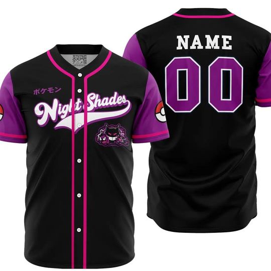 Personalized Night Shades Ghost Type PKM Baseball Jersey, anime Baseball Jersey, Gift For Her, PKM Jersey Shirt, Baseball Fans Shirt