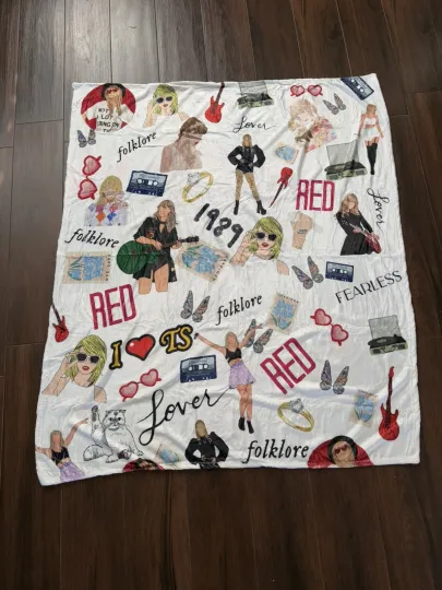 Swift Eras Tour All Albums Fleece Lightweight Throw Blanket 50x60 White