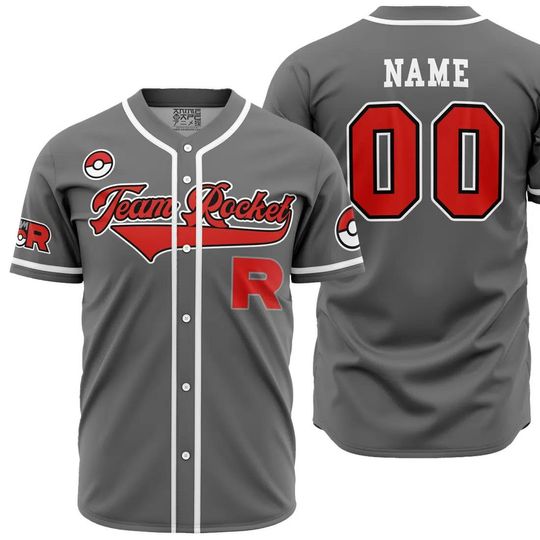 Personalized Team Rocket Grunt Gray PKM Baseball Jersey, anime Baseball Jersey, Gift For Her, PKM Jersey Shirt, Baseball Fans Shirt