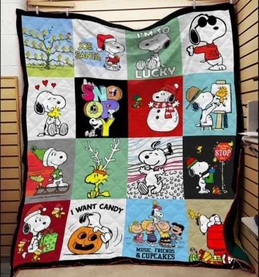 Discover Sn0oppy Cartoon Square Quilt Blanket Fan Made All Season 3D Blanket