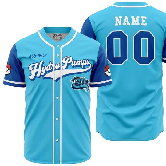 Discover Personalized Hydro Pumps Water Type PKM Baseball Jersey, anime Baseball Jersey, Gift For Her, PKM Jersey Shirt, Baseball Fans Shirt