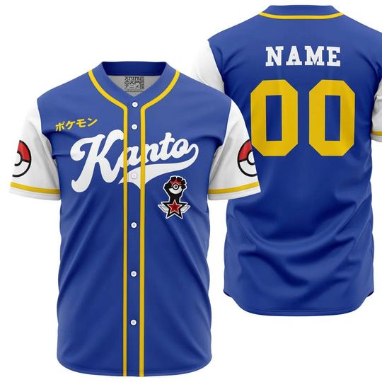 Discover Personalized Kanto Trainer PKM Baseball Jersey, anime PKM Baseball Jersey, Gift For Her, PKM Jersey Shirt, Baseball Fans Shirt