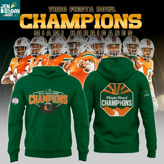 Discover Miami Hurricane Fiesta Bowl Champions 2025-2026 3D Hoodie S-5XL