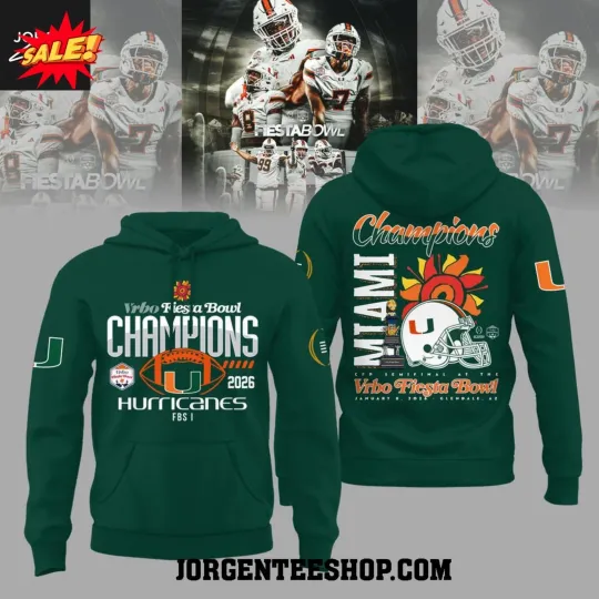 Discover Miami Hurricane 2025 Fiesta Bowl Champions Playoffs 3D Hoodie S-5XL M1
