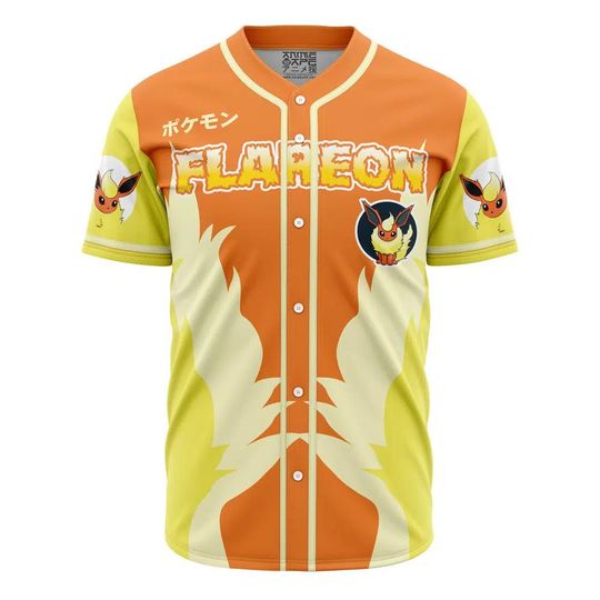 Flareon Eeveelution PKM Baseball Jersey, anime Baseball Jersey, Gift For Her, Flareon PKM Jersey Shirt, Baseball Fans Shirt