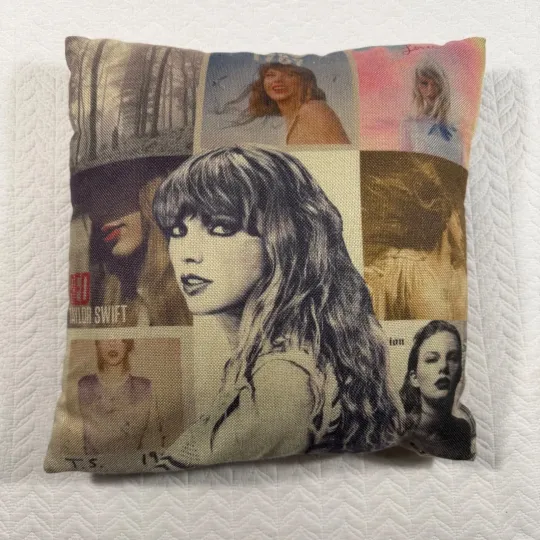Discover Swift Red Album Collage Throw Pillow with Removable Cover