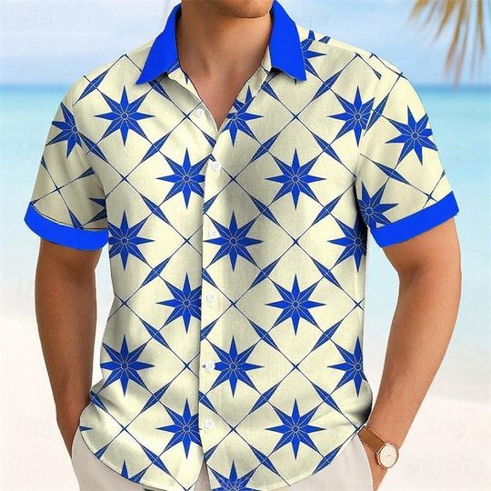Discover 11 Colors Men's Five-Pointed Star Shirt Summer Short Sleeve Fashion Casual Outdoor Vacation Daily Wear Lapel 3D Printed Shirt