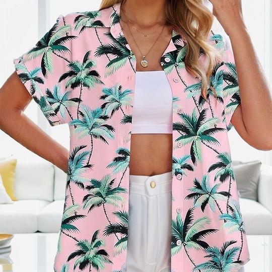 Discover Wholesale Women's Beach Hawaiian Shirts Casual Holiday Printed Short Sleeved Shirt Tops New Loose Button Down Floral Shirts