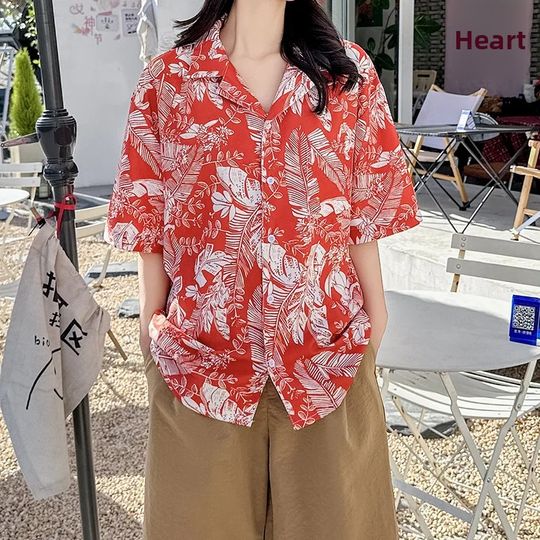 Summer Floral Print Ice Silk Loose Short Sleeve Shirt Casual Hawaiian Beach Style Men Women Lightweight Breathable Couple's Shir