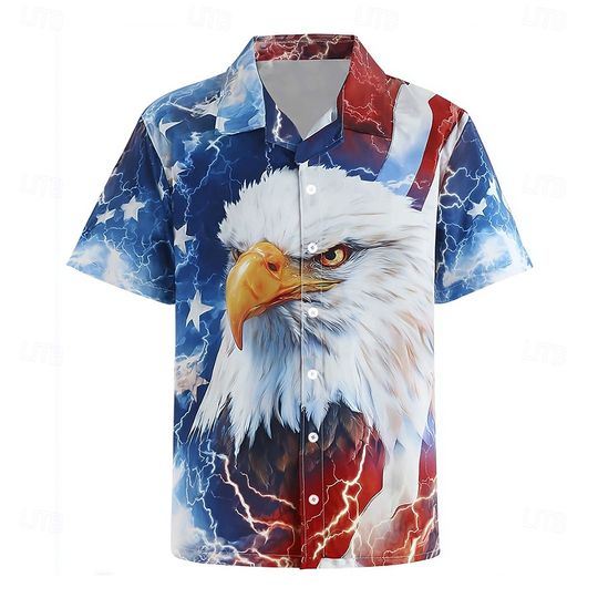 Discover Men's Eagle America's 250th Anniversary Shirt Button Up Shirts Short Sleeve Vintage Retro Outdoor Holiday Summer