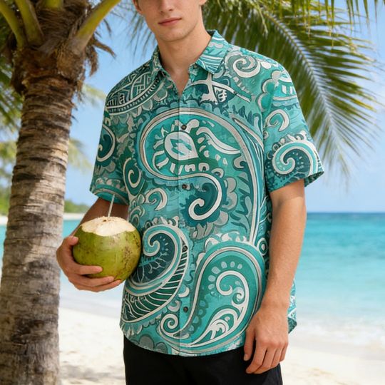 Tropical Paisley Print Men's Resort Shirt Lightweight Button Down Short Sleeve Summer Tops Perfect for Beach & Daily Outings