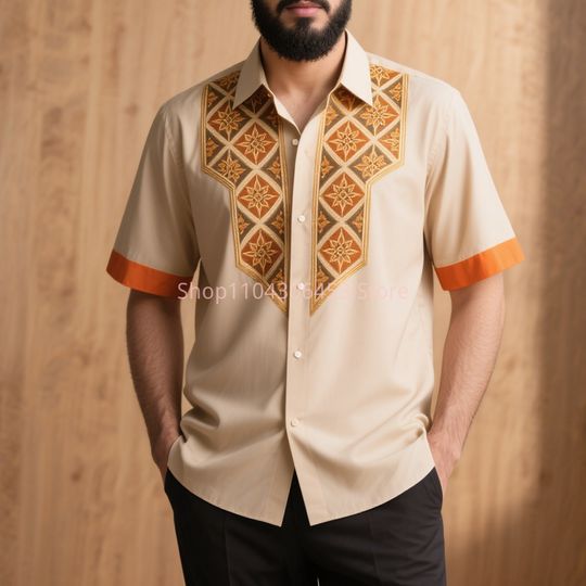 Men's Multi-color Ethnic Totem 3D Printed Short-sleeved Lapel Shirt Thin Breathable Business Casual Beach Vacation Casual Top