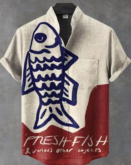 Fashionable Men's Casual Ocean Life Pattern Short Sleeve Shirt Button-Down Lapel Shirt Loose-Fit Tops Men's Casual Hawaiian Shir