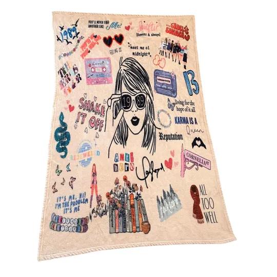 Discover Swift 1989 Album Fleece Throw Blanket Cream Color Background
