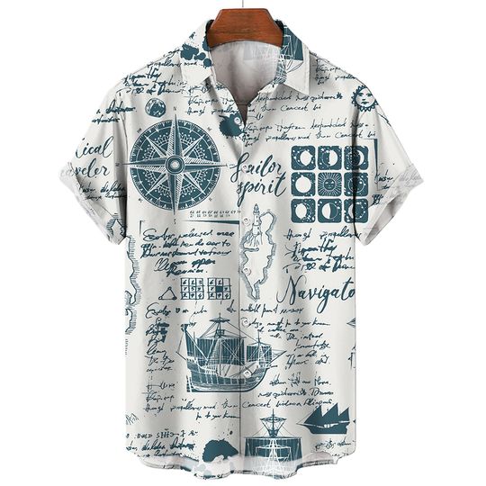 2025 Sailing World Graphic 3D Print Men's Vintage Shirt Fashion Casual Hawaiian Beach Style Summer Oversized Shirts for Men