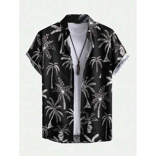 Discover Men's shirts, Hawaiian coconut patterned tops, new summer fashion men's clothing, casual short-sleeved button shirts, shirts