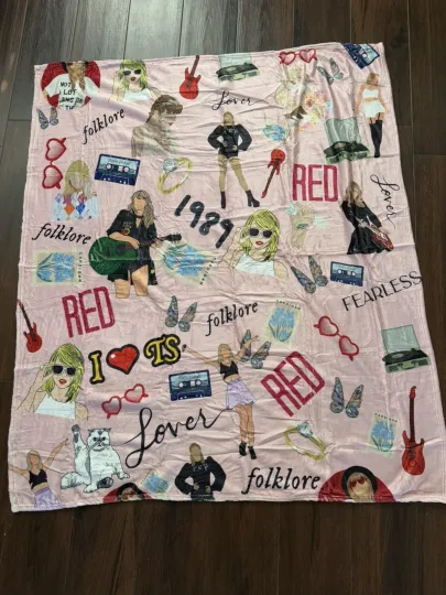 Discover Swift Eras Tour All Albums 50x60 Pink Fleece Lightweight Throw Blanket