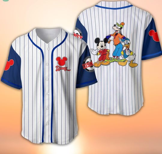 Discover Personalized Mickey And Friends White Blue Disney Cartoon, Mickey Mouse Tshirt, Mickey Mouse Baseball Fans Shirt Disney Baseball Jersey