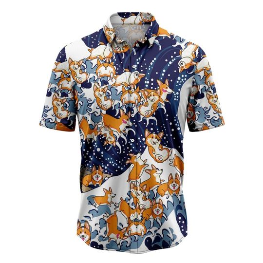 Discover Corgi Cow Pattern Hawaiian Shirt For Men Bear Horse 3D Printed Short Sleeves Summer Loose Aloha Shirts Lapel Unisex Blouse Tops