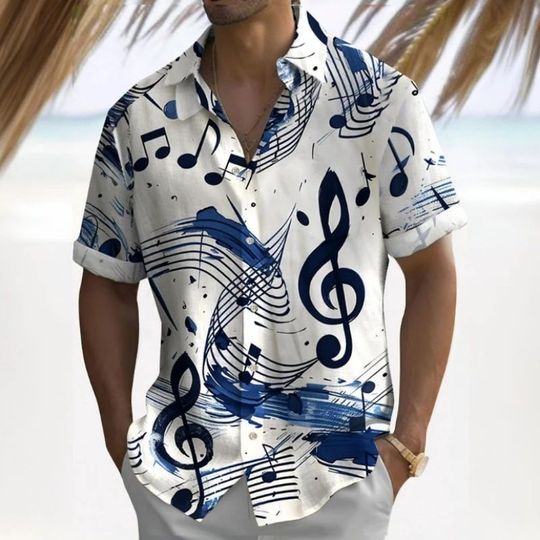 Discover Men's Hawaiian Shirt With 3D Music Symbol Printed Short-Sleeved Shirt Outdoor Leisure Vacation Beach Wear Men's Loose Shirt Tops
