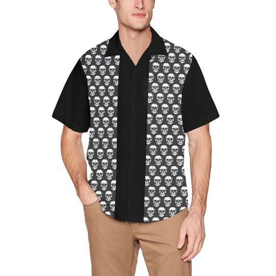 Discover Retro Vintage-inspired Mens Bowling Shirt, Gothic Skulls 1950s/60 Style, Hawaiian Shirt, Rockabilly Button-up, Punk Edge Fashion
