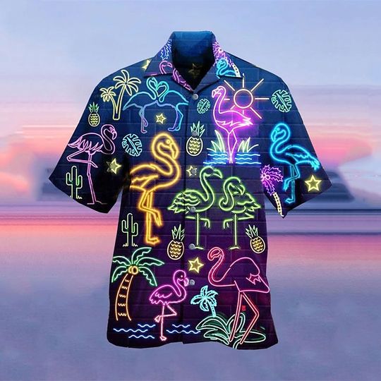 Discover Men's shirt Hawaiian shirt camp T-shirt fluorescent 3D printing street casual short-sleeved clothing fashionable casual