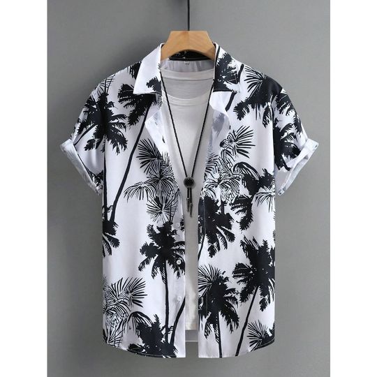 Discover Hawaiian Shirt Man Print Casual Thin Beach Slim Fashion Shirt High Quality Luxury Black Social Vintage Funny Oversized Clothes