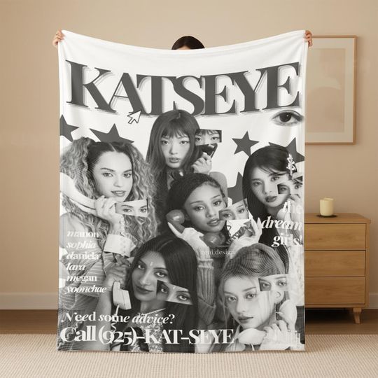 Discover KATSEYE KPOP Fleece Blanket Verson 2, KATSEYE Girl Group Throw Blanket, Pink Aesthetic Star Design, Cozy Music Fan Gift Bedroom Decor