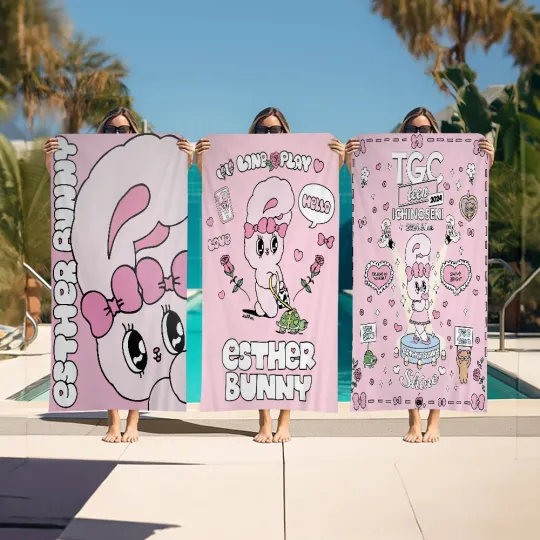 Discover Cute Esther Bunny Rabbit Bath Towel Microfiber Soft Water Absorbing Breathable For Girl Kids Decorative Cartoon Beach Towel